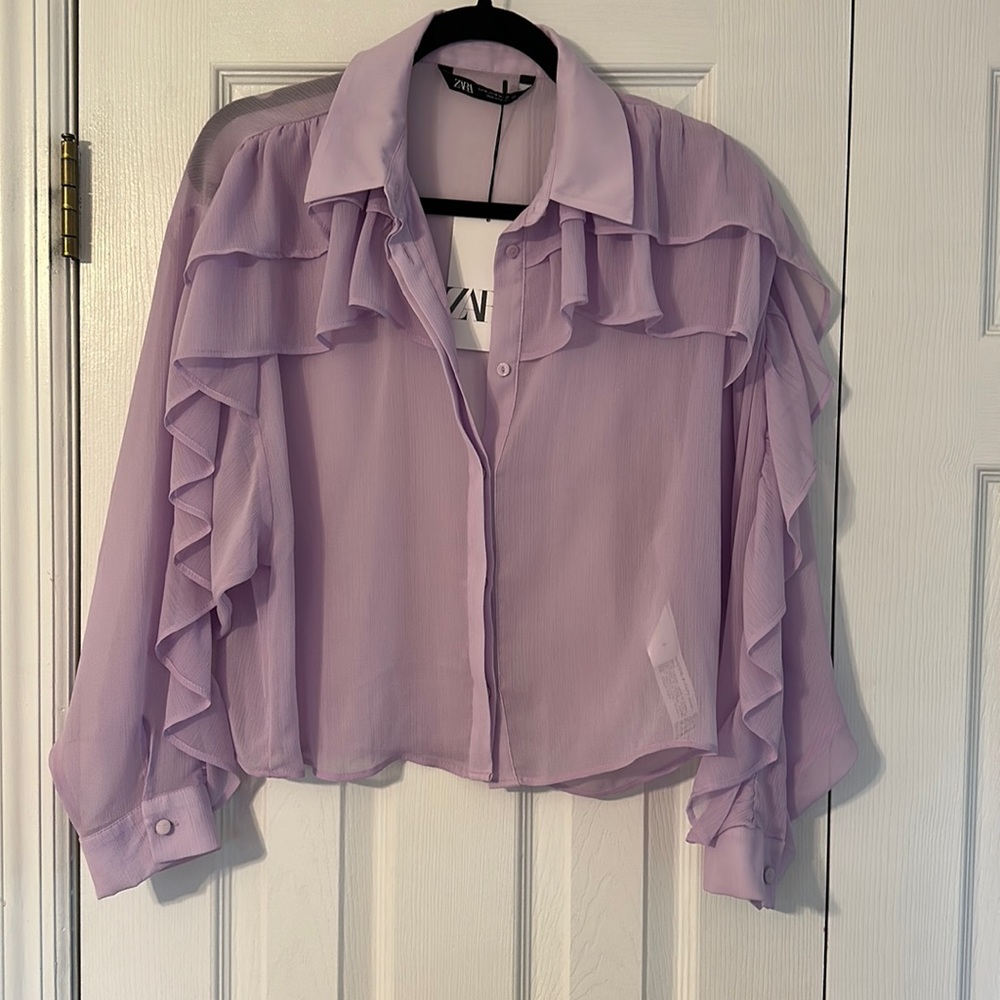 NWT- Zara sheer ruffle blouse